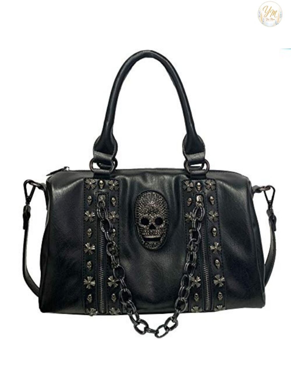 Women PU Leather Skull Chain Satchel Goth Tote Shoulder Bag Crossbody